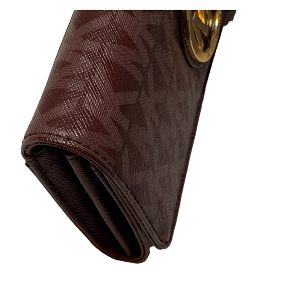Michael Kors Jet Set Travel Wallet Fulton Purple Merlot Gold Logo Snap Foldover - Picture 7 of 10